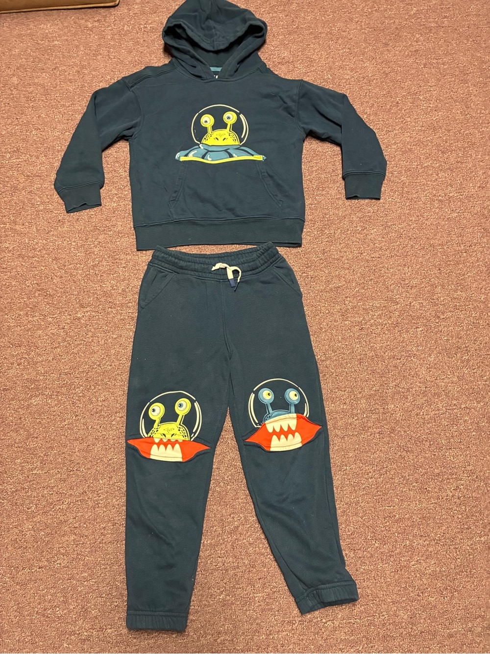 Garanimals Navy Hoodie & Jogger Set with Yellow and Orange Alien Patches